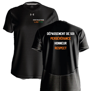 UA W's team tech vent shortsleeve- Noir- écriture Patriotes VALEURS