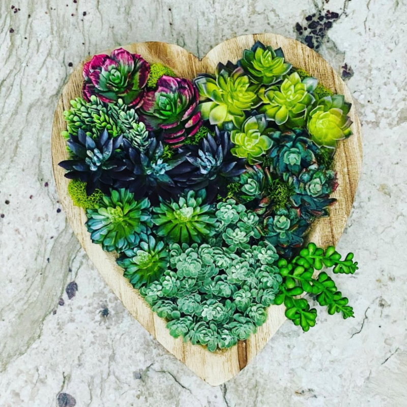 faux succulent heart wood bowl table decor