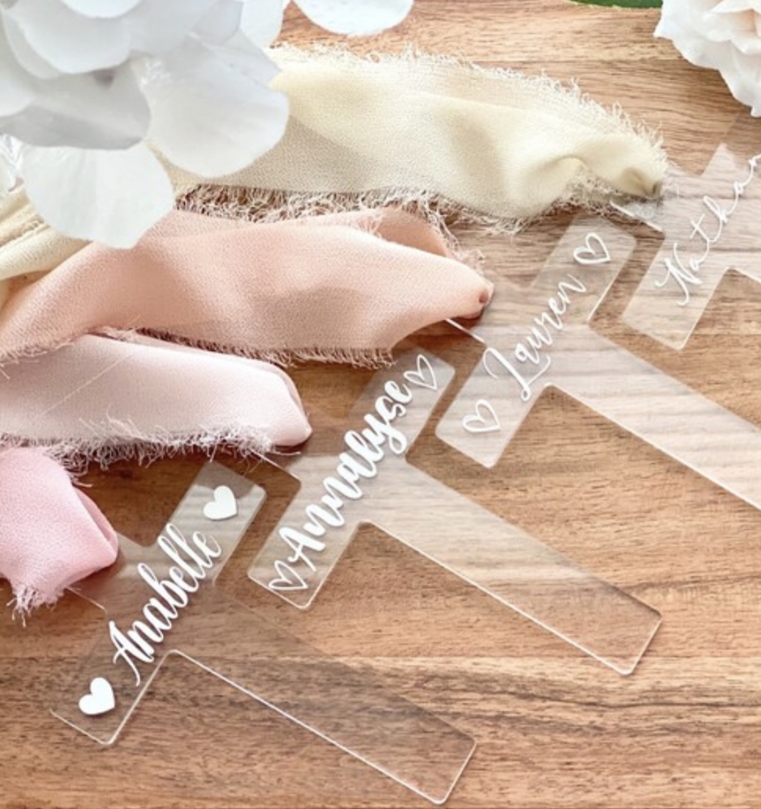 Blessed acrylic cross with ribbon 