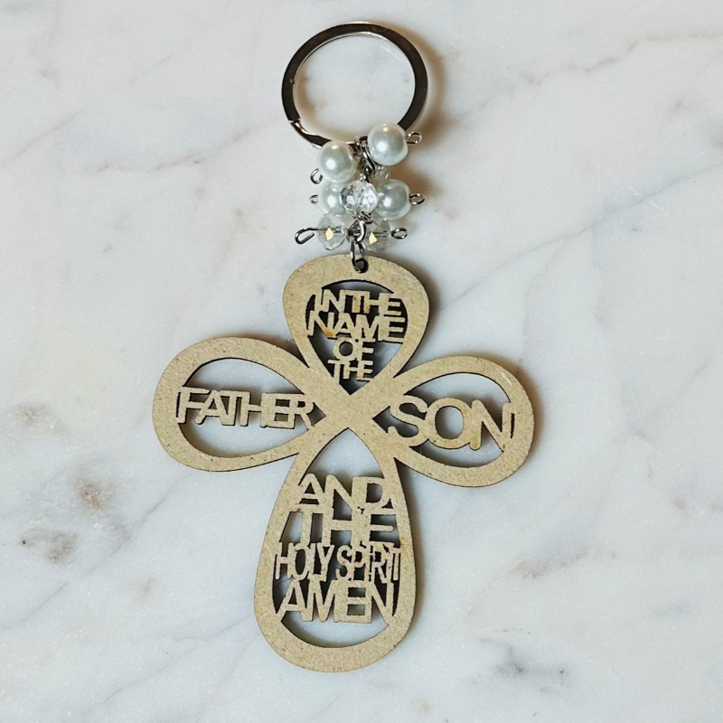 Lazer cut Father Son Holy Spirit Cross key chain
