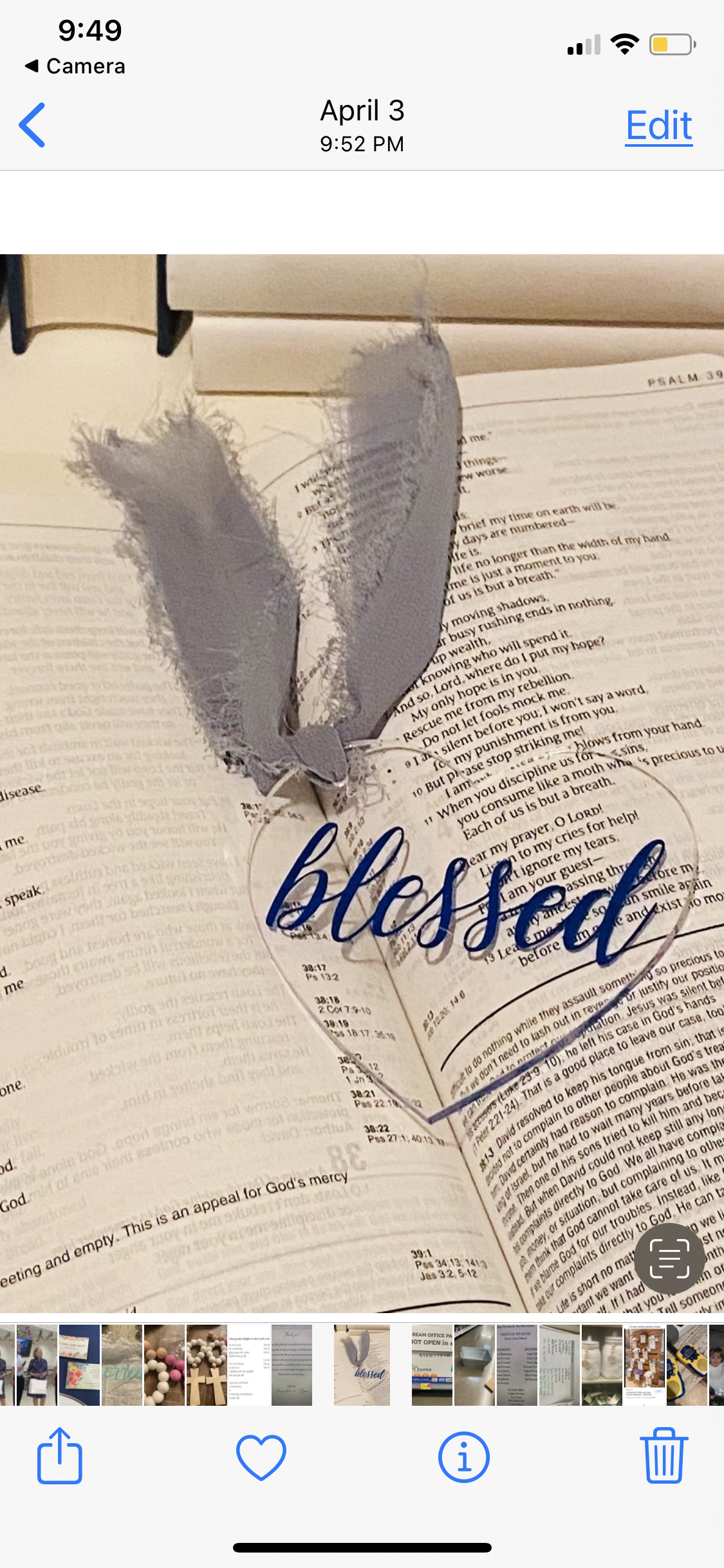 Blessed acrylic heart with ribbon