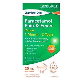 20ml 1mnth-2yrs Children’s pain & fever  Paracetamol