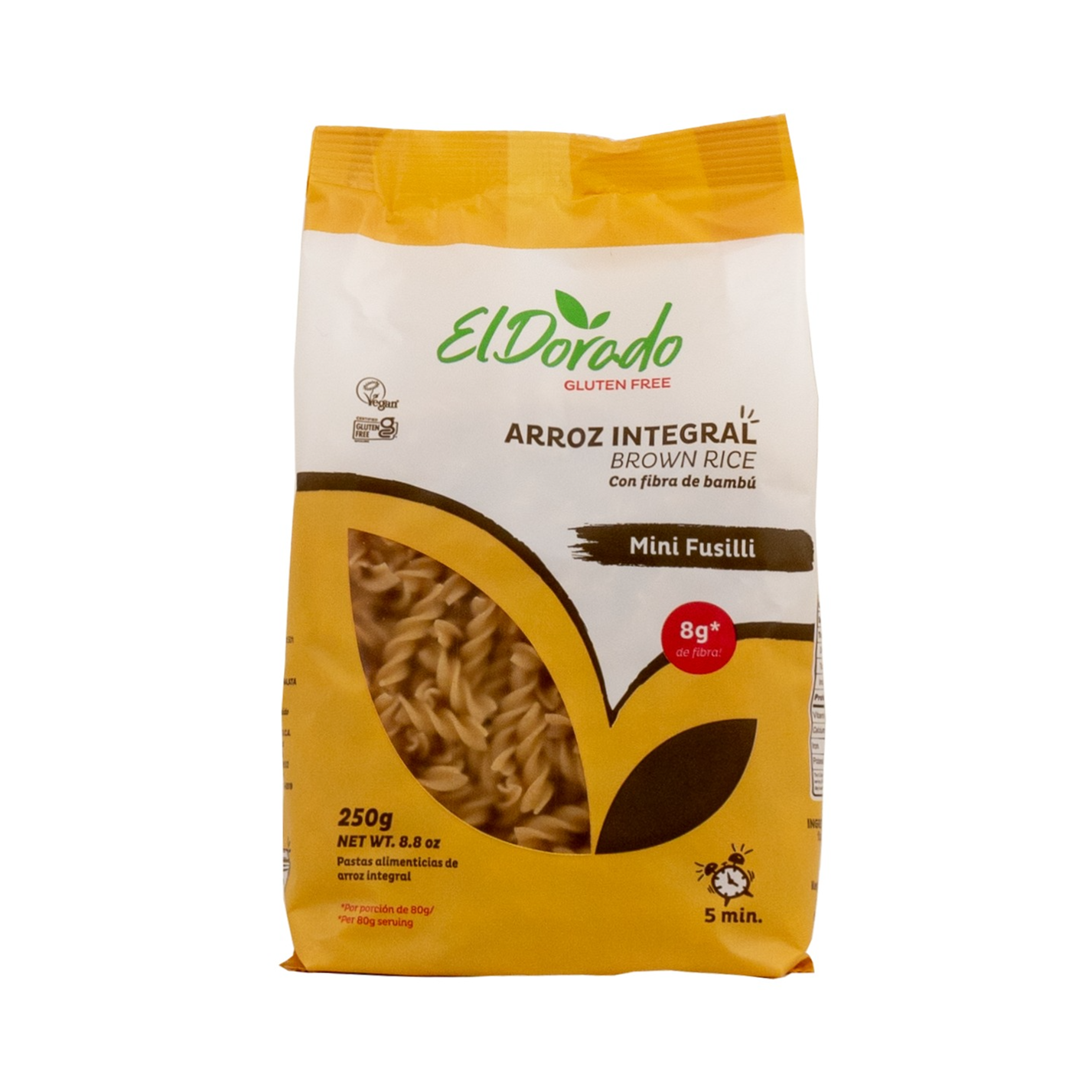 Pasta Arroz integral y Bambú mini Fusilli 250g (Gluten Free Brown Rice Bamboo Pasta)