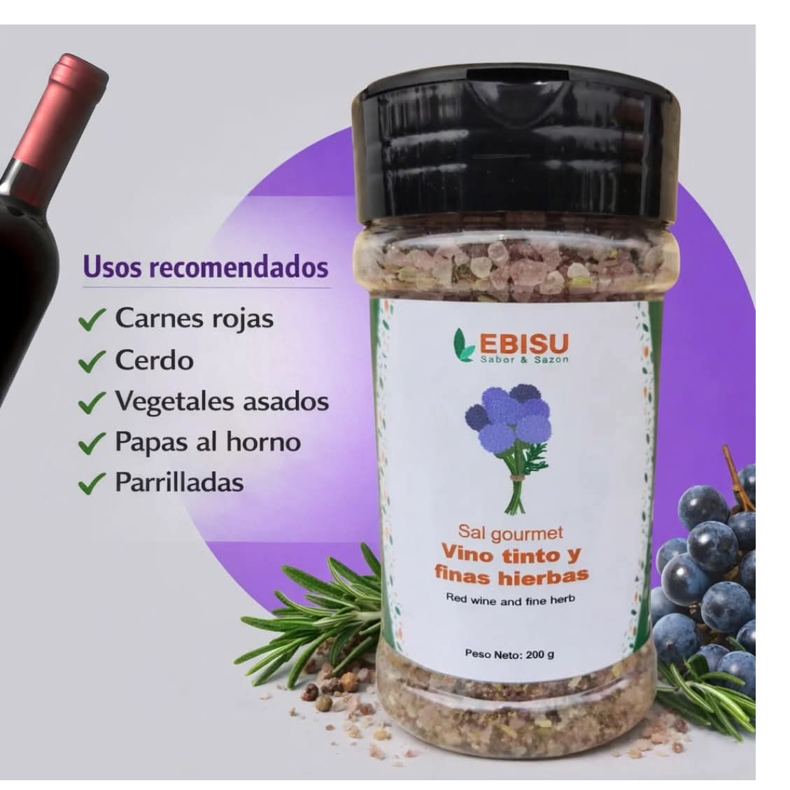 Sal Gourmet Vino tinto y finas hierbas (Red wine and fine herbs Salt)