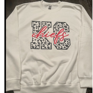 KC Chiefs Leopard & Red [White Gildan Softstyle Tee, Gildan Crewneck Sweatshirt or Hoodie] - Thumbnail 3