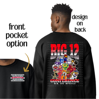 Big 12 Mascots New, And Improved *Front Pocket Option  [Black Bella Canvas Tee, Gildan: Crewneck Sweatshirt, or Hoodie] 