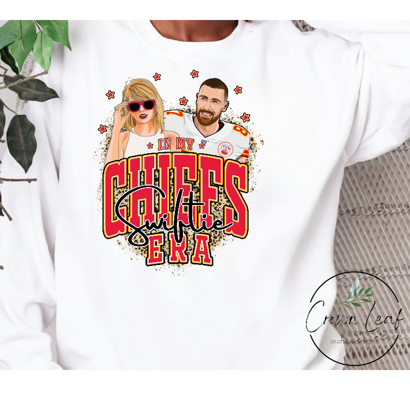 In My Chiefs Swiftie Era Cheetah [White Gildan Softstyle Tee, Gildan Long-Sleeve Tee, Crewneck Sweatshirt, or Hoodie] - Thumbnail (Preview) 2