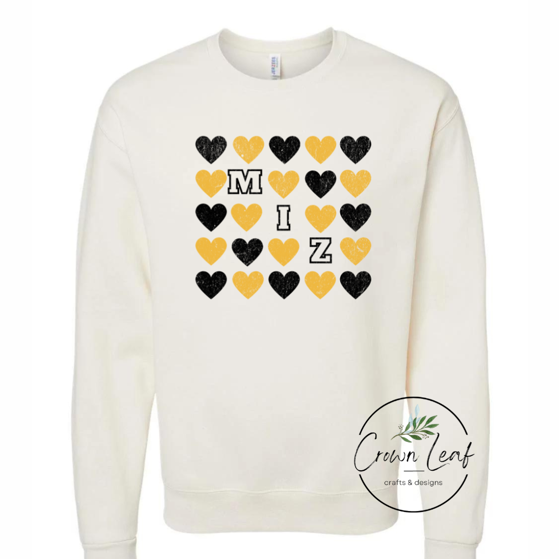 Distressed MIZ Hearts on Cream Jerzee