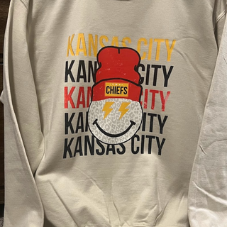 Kansas City Smiley Face [White or Heather Natural/Sand Gildan White or Sand Crewneck] - Thumbnail 2