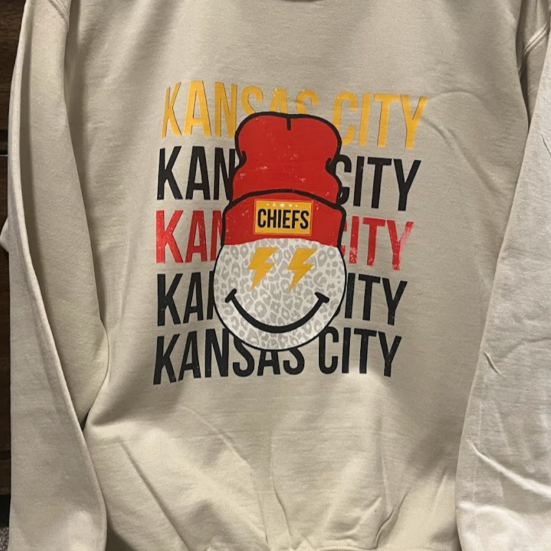 Kansas City Smiley Face [White or Heather Natural/Sand Gildan White or Sand Crewneck] - Thumbnail (Preview) 2