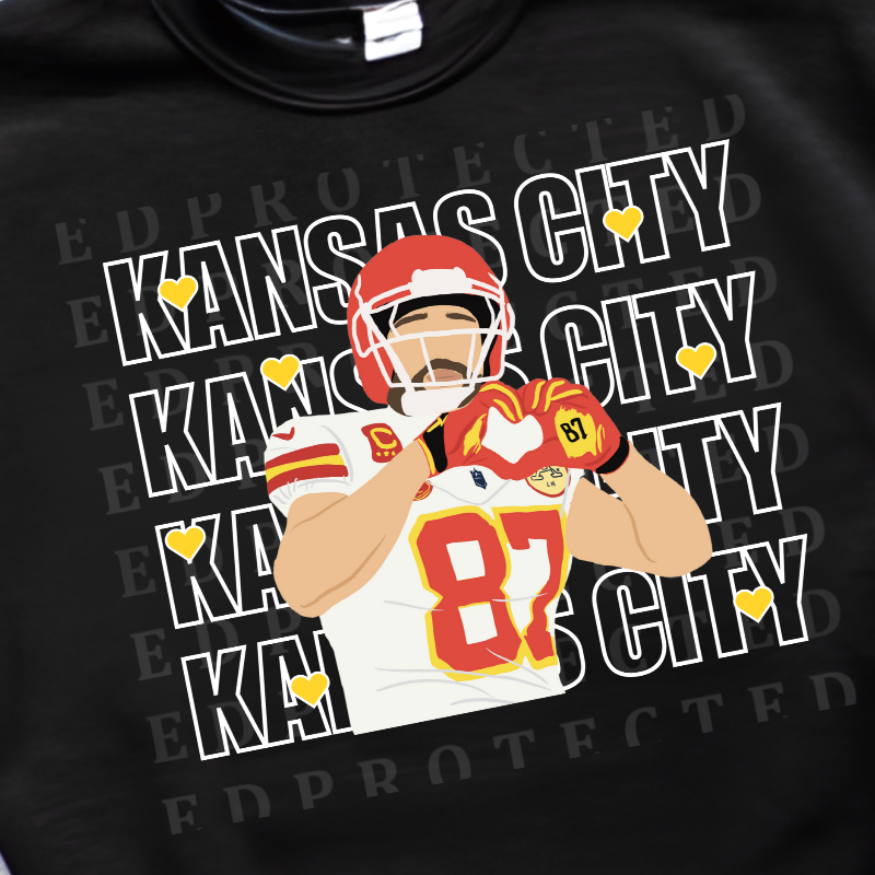 Kelce's Heart Hands [Black Gildan Long-Sleeve Tee, Crewneck Sweatshirt, Hoodie or Black Bella Canvas Tee Shirt] - Thumbnail (Preview) 2