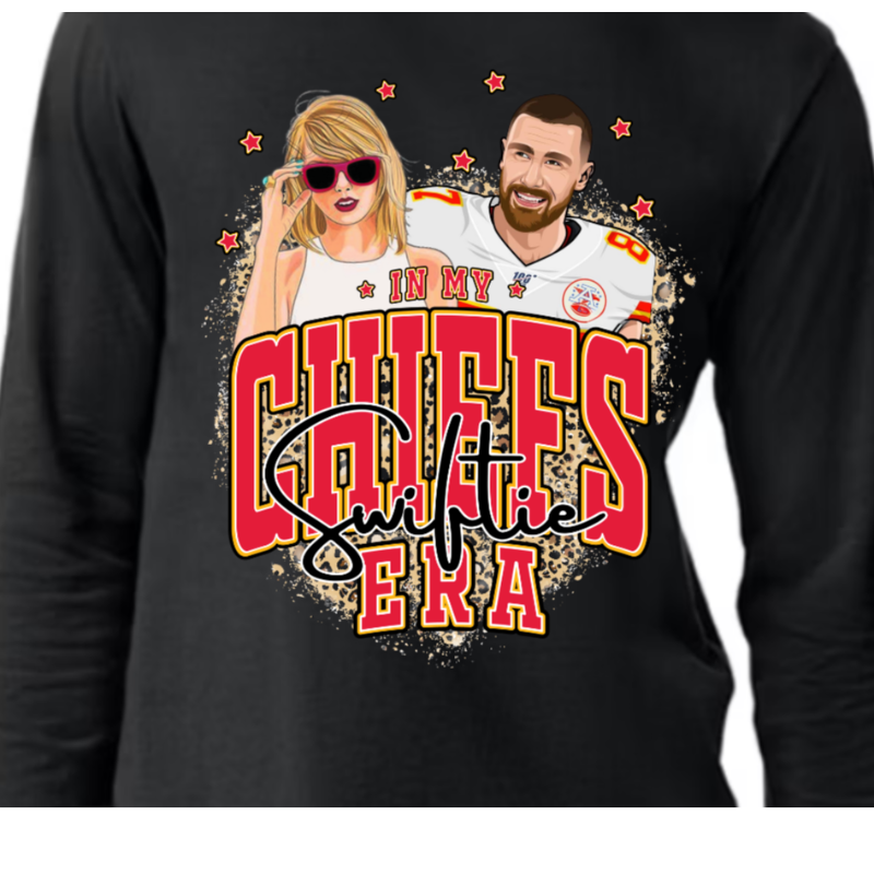 In My Chiefs Swiftie Era Cheetah [Black Gildan Softstyle Tee, Gildan Long-Sleeve Tee, Crewneck Sweatshirt, or Hoodie]  - Thumbnail (Preview) 2