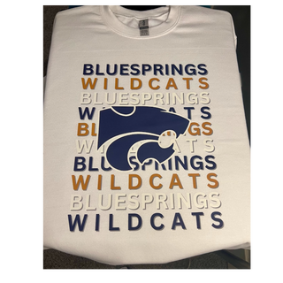 Blue Springs Wildcats Stacked [White or Solid Asphalt Blend/Charcoal Tee, White or Charcoal Gildan Crewneck or Hoodie]  - Thumbnail 3