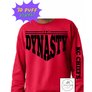 KC Dynasty 3D Puff [Red Gildan Crewneck Sweatshirt or Hoodie] 