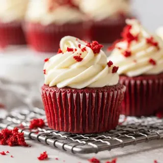 Red Velvet Cupcakes with Cream Cheese Frosting Image