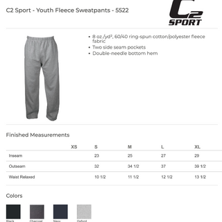 C2 Sport Open Bottom Sweatpants - Black (Youth & Unisex Adult)