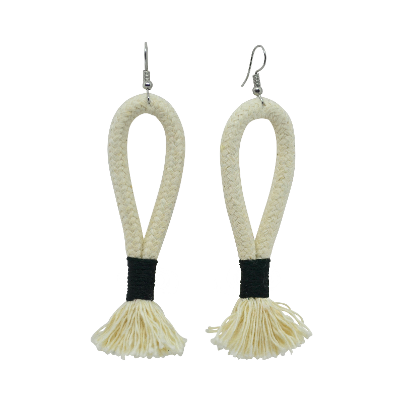 Inkulu Earrings - Ivory Rope & Black (large loop) (JWL10010BLK-W) Main Image