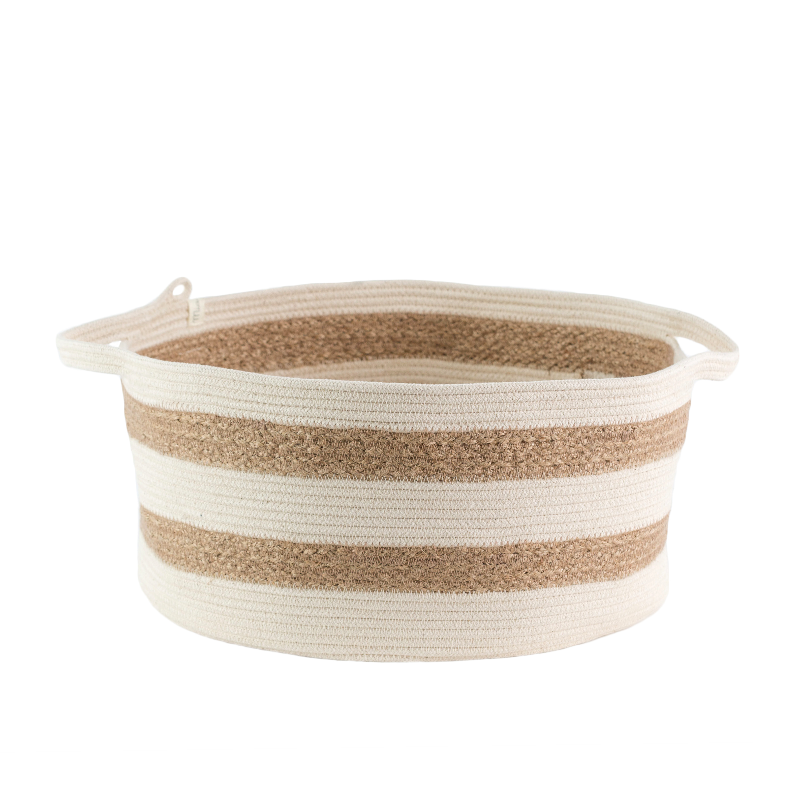 Handle Basket - Ivory & Jute Stripes (BSK10592W) Main Image