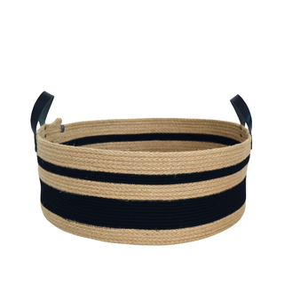 Leather Trim Basket - Jute & Black Stripes (BSK10598LW-L)