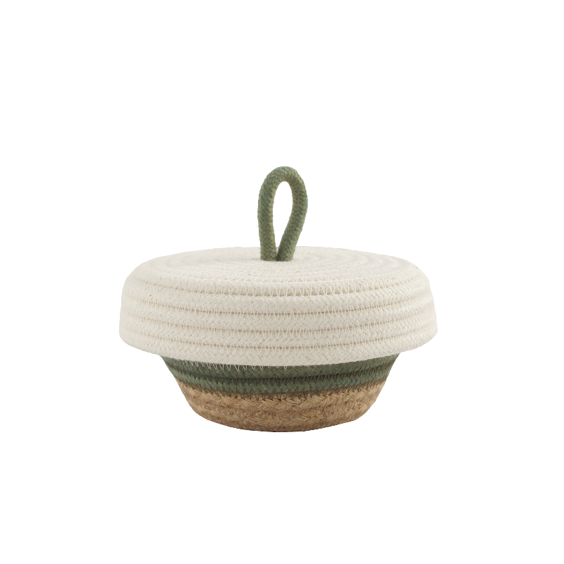 Petite Lidded Basket (XS) - Olive Jute Jungle (BSK11896407W-XS) Main Image