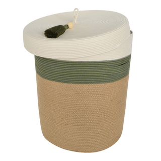 Lidded Laundry Basket L - Olive Jute Jungle (BSK12796407W-L)