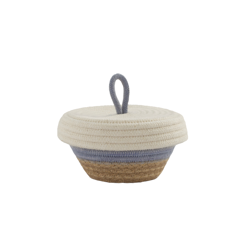 Petite Lidded Basket (XS) - Blue-Grey Jute Jungle (D11xH5.5) (BSK11896161W-XS) Main Image