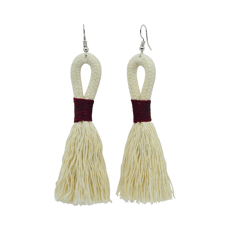 Incinci Earrings - Ivory Rope & Burgundy (small loop) (JWL10510BRG-W) Main Image