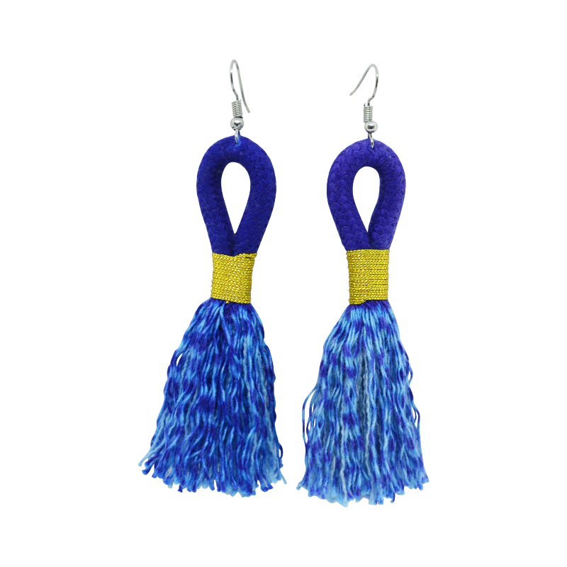 Incinci Earrings - Royal Blue Rope & Gold (small loop) (JWL105125GLD-W) Main Image