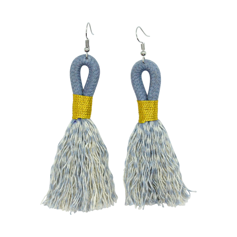 Incinci Earrings - Blue-Grey Rope & Gold (small loop) (JWL105160GLD-W) Main Image