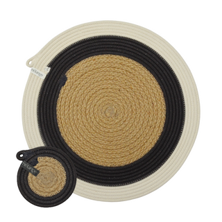 Placemats & Coasters - Charcoal Jute Jungle B (set of 4 each) (BSK1459681BW)