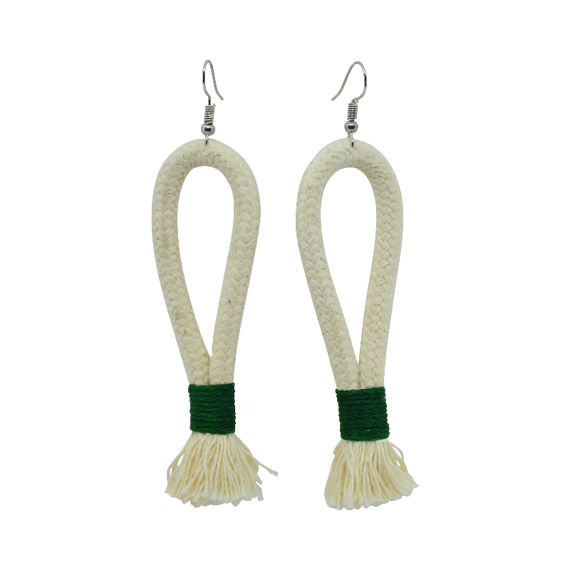 Inkulu Earrings - Ivory Rope & Dark Green (large loop) (JWL10010DGN-W) Main Image