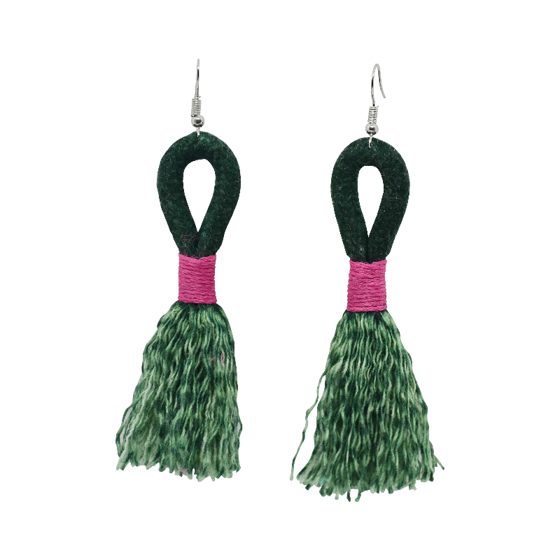 Incinci Earrings - Dark Green Rope & Pink (small loop) (JWL105405PNK-W) Main Image