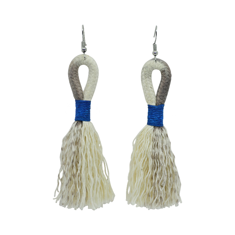 Incinci Earrings - Ikat Grey Rope & Blue (small loop) (JWL10552BLU-W) Main Image