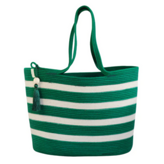 Shopper Bag - Green with Ivory Stripes (BSK109101W)