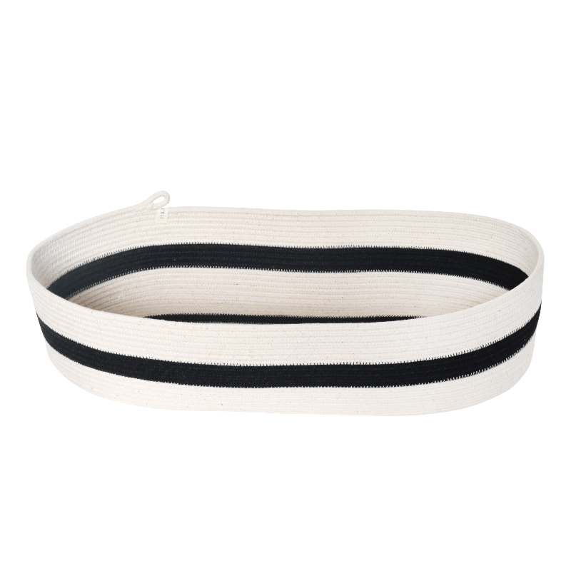 Oval Basket L - Ivory & Black Stripes (BSK10322W-L) Main Image