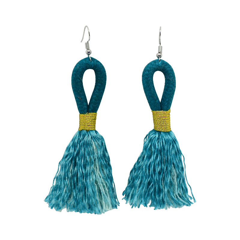 Incinci Earrings - Teal Rope & Gold (small loop) (JWL105370GLD-W) Main Image