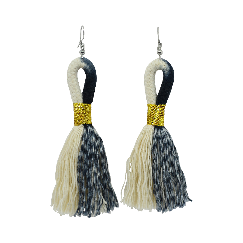 Incinci Earrings - Ikat Black Rope & Gold (small loop) (JWL10542GLD-W) Main Image