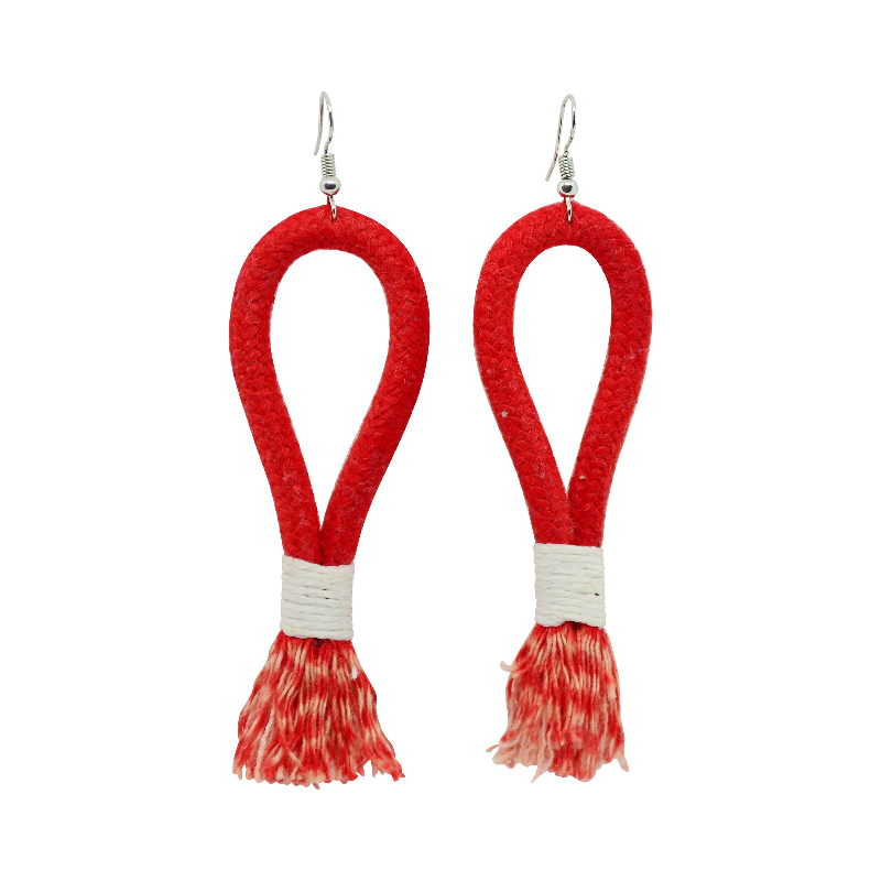 Inkulu Earrings - Red Rope & White (large loop) (JWL100135WHT-W) Main Image