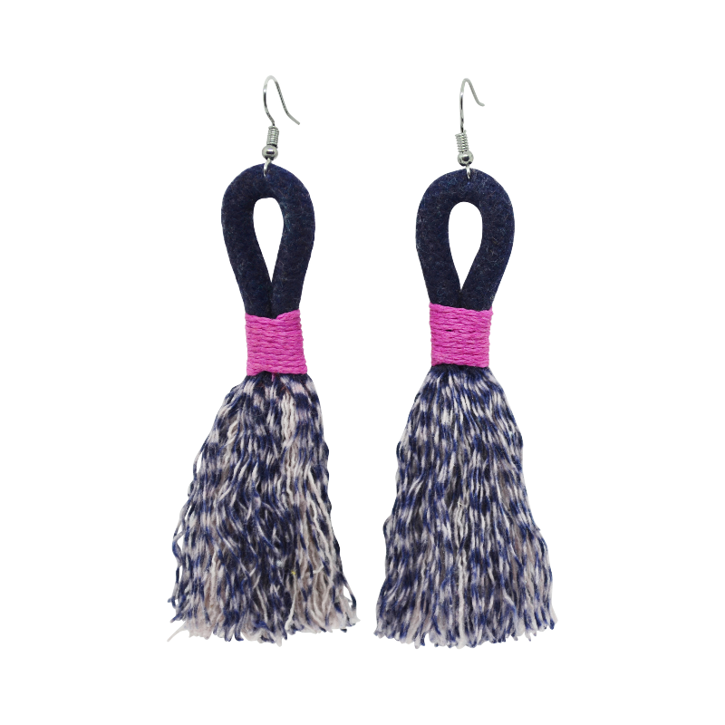 Incinci Earrings - Blue-Black Rope & Pink (small loop) (JWL105115PNK-W) Main Image