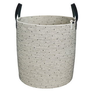 Leather Trim Cylinder Basket - Polka Dot (BSK10411PDLW)