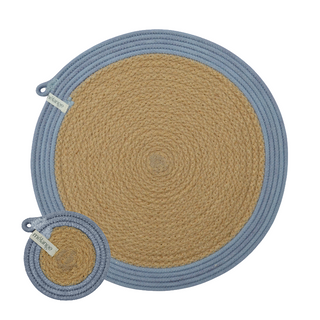 Placemats & Coasters - Jute & Blue-Grey C (set of 4 each) (BSK14596165CW)