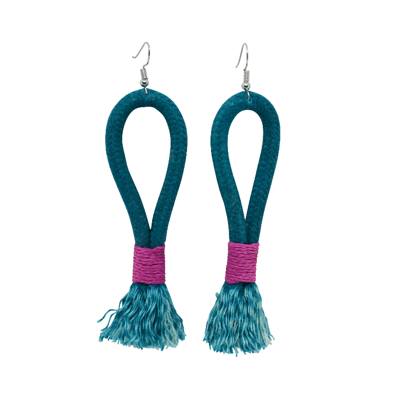 Inkulu Earrings - Teal Rope & Pink (large loop) (JWL100370PNK-W) Main Image