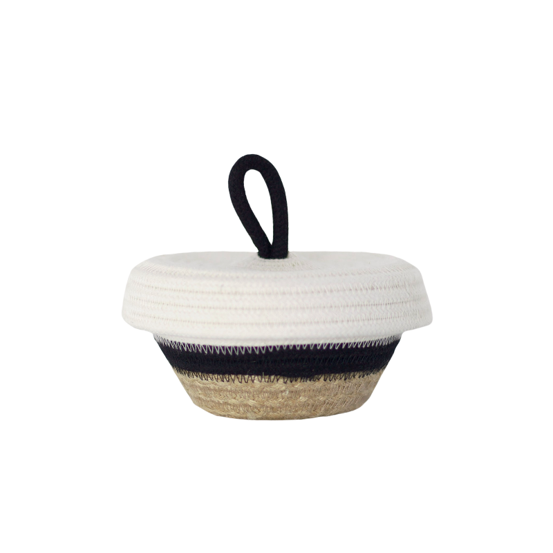 Petite Lidded Basket (XS) - Black Jute Jungle (BSK1189621W-XS) Main Image