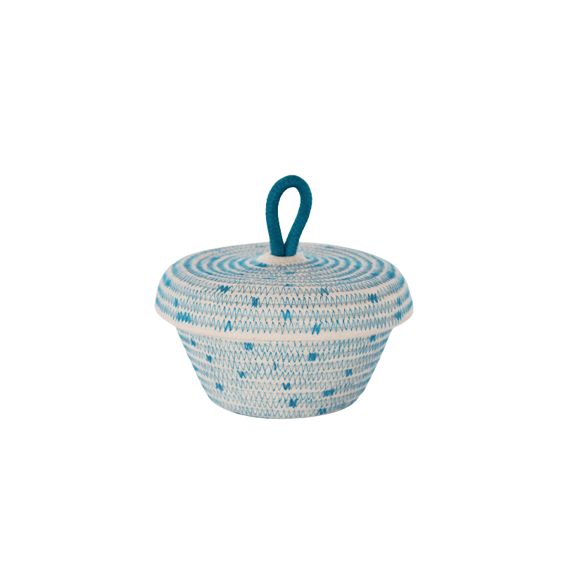 Petite Lidded Basket (XS) - Teal Polka-Dot (BSK118202PDW-XS) Main Image