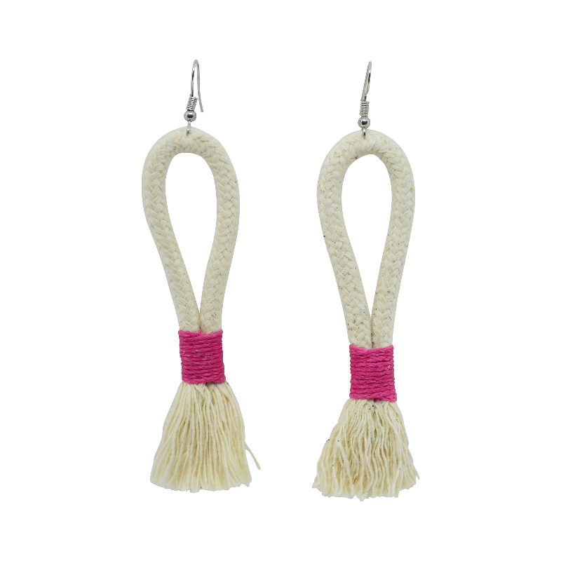 Inkulu Earrings - Ivory Rope & Pink (large loop) (JWL10010PNK-W) Main Image