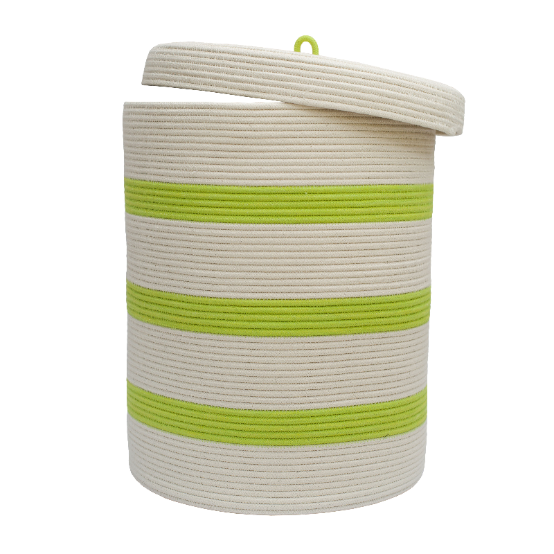 Lidded Cylinder Basket XLT - Pistachio Green Striped (BSK126529W-XLT) Main Image