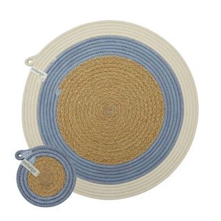 Placemats & Coasters - Jute & Blue-Grey B (set of 4 each) (BSK14596161BW)