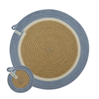 Placemats & Coasters - Jute & Blue-Grey A (set of 4 each) (BSK14596161AW)