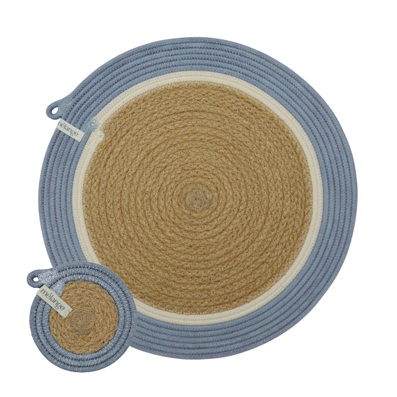 Placemats & Coasters - Jute & Blue-Grey A (set of 4 each) (BSK14596161AW) Main Image