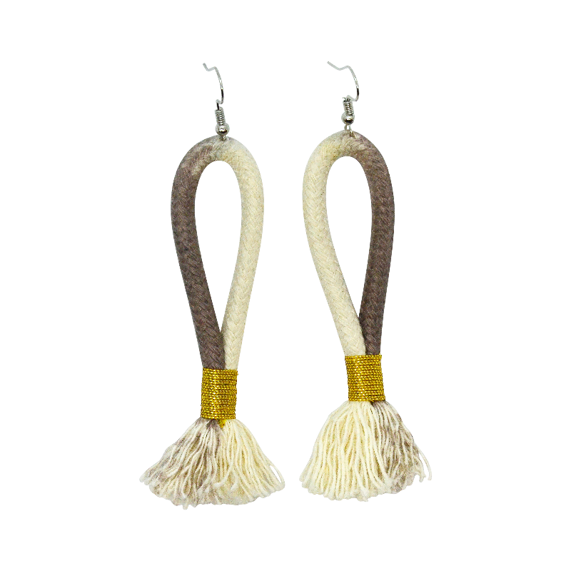 Inkulu Earrings - Ikat Grey Rope & Gold (large loop) (JWL10052GLD-W) Main Image